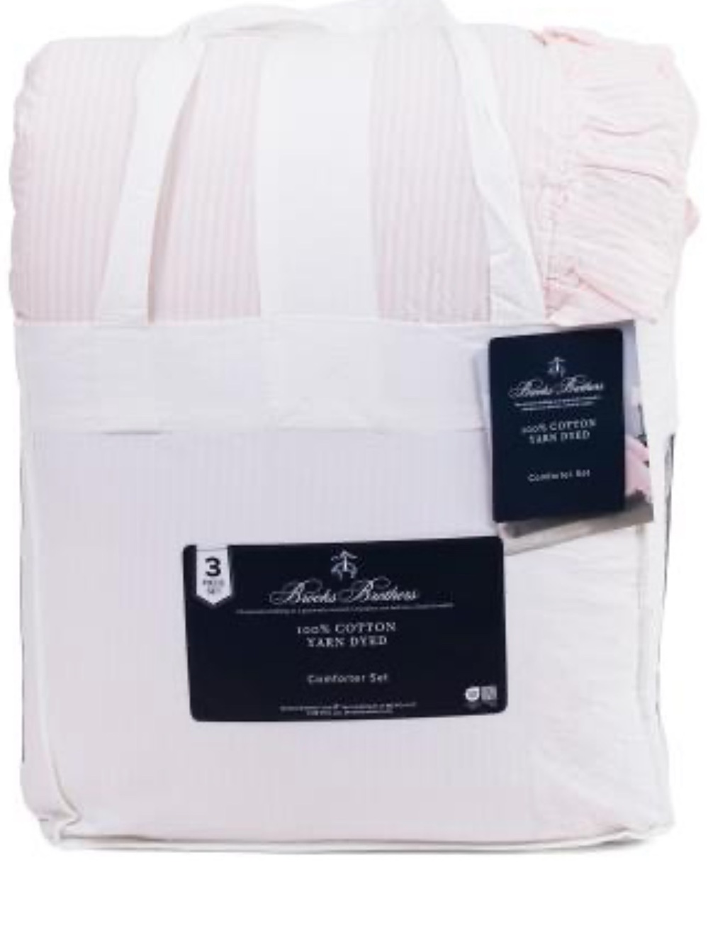 Brooks Brothers Pink and White Striped Cotton Comforter Set